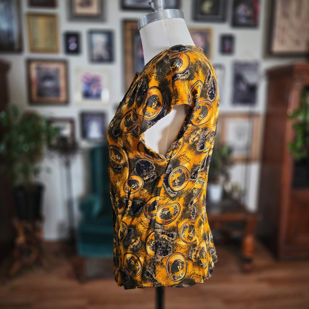 Vintage‎ 90s PLATINUM PETITES Women's Clock Print Button Front Short Sleeve Top - Picture 6 of 8